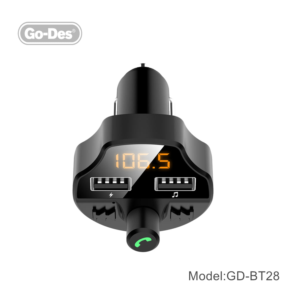 Go-Des Bluetooth FM Car Transmitter DC5V 2.4A Fast Charger Handsfree Bluetooth Car Kits Adapter MP3 Player for Car