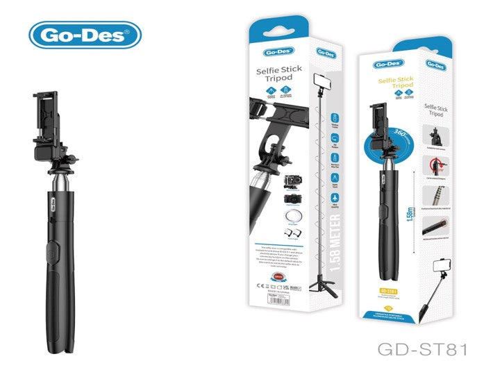Go-Des Selfie Stick Tripod with Wirelesss Control Camera