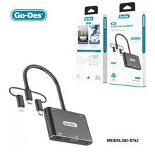 Загрузить изображение в программу просмотра галереи, Go-Des 5-in-1 Mobile HD Screen Player USB-C Lightning Micro USB to HDTV VGA AV Adapter with Wireless Bluetooth Connection and 2K Ultra HD Output