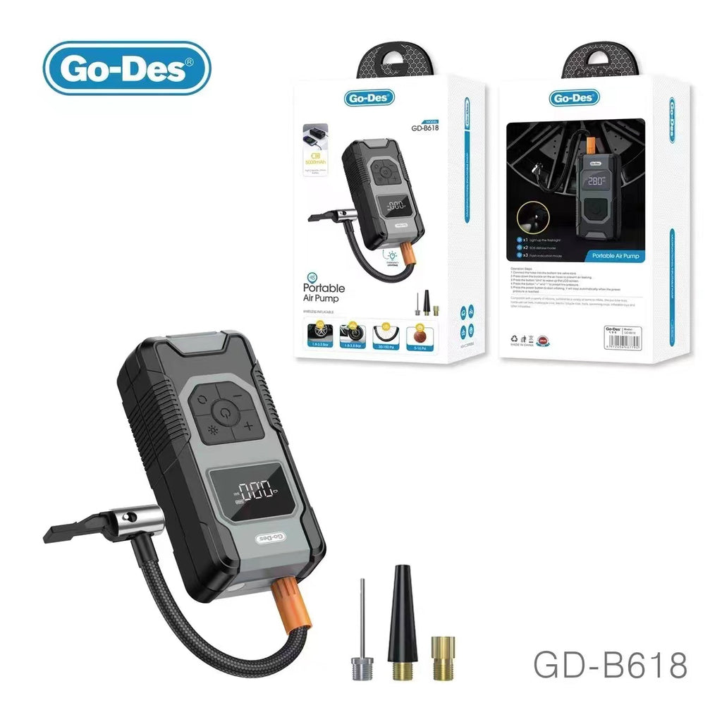 Go-Des Rechargeable Air Pump Tire Inflator Cordless Portable Compresso –  godes