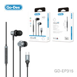 Go-Des Wire Stereo Metal Wired Music Earphone Gaming Headphones  In-Ear  Earphones