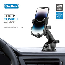 Load image into Gallery viewer, Go-Des Suction Cup Car Mount 360° Rotating Center Console Phone Holder with Extendable Arm Universal Dashboard Windshield Stand