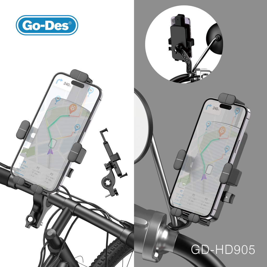 Go-Des 2in1 Motorcycle Bicycle Phone Holder 360 Rotation Handlebar Mount Anti-Shake Adjustable Stand