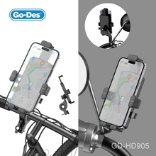 Cargar imagen en el visor de la galería, Go-Des 2in1 Motorcycle Bicycle Phone Holder 360 Rotation Handlebar Mount Anti-Shake Adjustable Stand