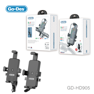 Go-Des 2in1 Motorcycle Bicycle Phone Holder 360 Rotation Handlebar Mount Anti-Shake Adjustable Stand