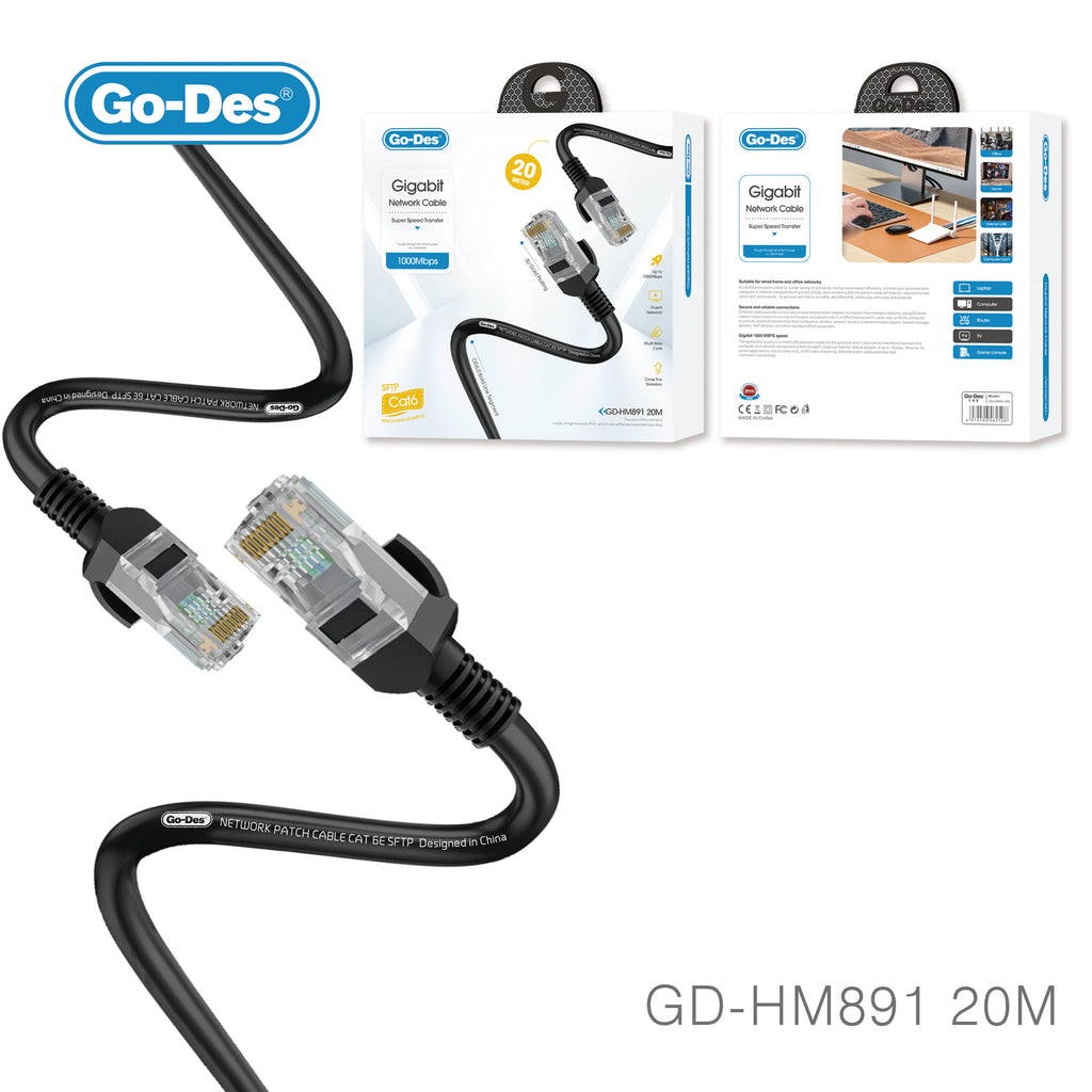 Go-Des Gigabit Ethernet Cable CAT6 RJ45 Network Cable 3U Gold Plated 1000Mbps OD6.0 Ultra Durable PVC