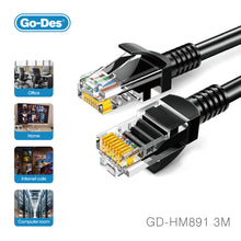 Load image into Gallery viewer, Go-Des Gigabit Ethernet Cable CAT6 RJ45 Network Cable 3U Gold Plated 1000Mbps OD6.0 Ultra Durable PVC