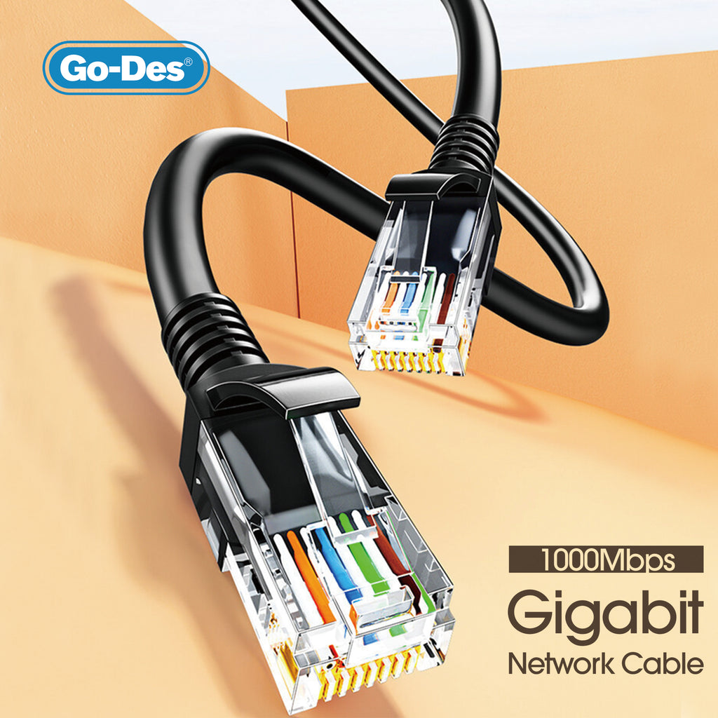 Go-Des Gigabit Ethernet Cable CAT6 RJ45 Network Cable 3U Gold Plated 1000Mbps OD6.0 Ultra Durable PVC