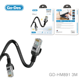 Go-Des كابل إيثرنت جيجابت CAT6 RJ45 شبكة 3U مطلي بالذهب 1000Mbps OD6.0 PVC فائق التحمل