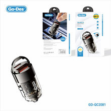 Go-Des PD65W QC3.0 Fast Car Charger 65W USB C Type-C Dual Port A+C Adapter Transparent Mini Car Charger with Pull Ring Design
