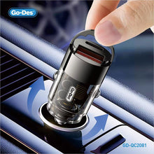 Загрузить изображение в программу просмотра галереи, Go-Des PD65W QC3.0 Fast Car Charger 65W USB C Type-C Dual Port A+C Adapter Transparent Mini Car Charger with Pull Ring Design