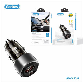 Go-Des PD83W QC3.0 شاحن سيارة سريع منفذين شفاف ميني USB C محول سيارة PD65W QC18W شحن ذكي للهاتف المحمول والتابلت
