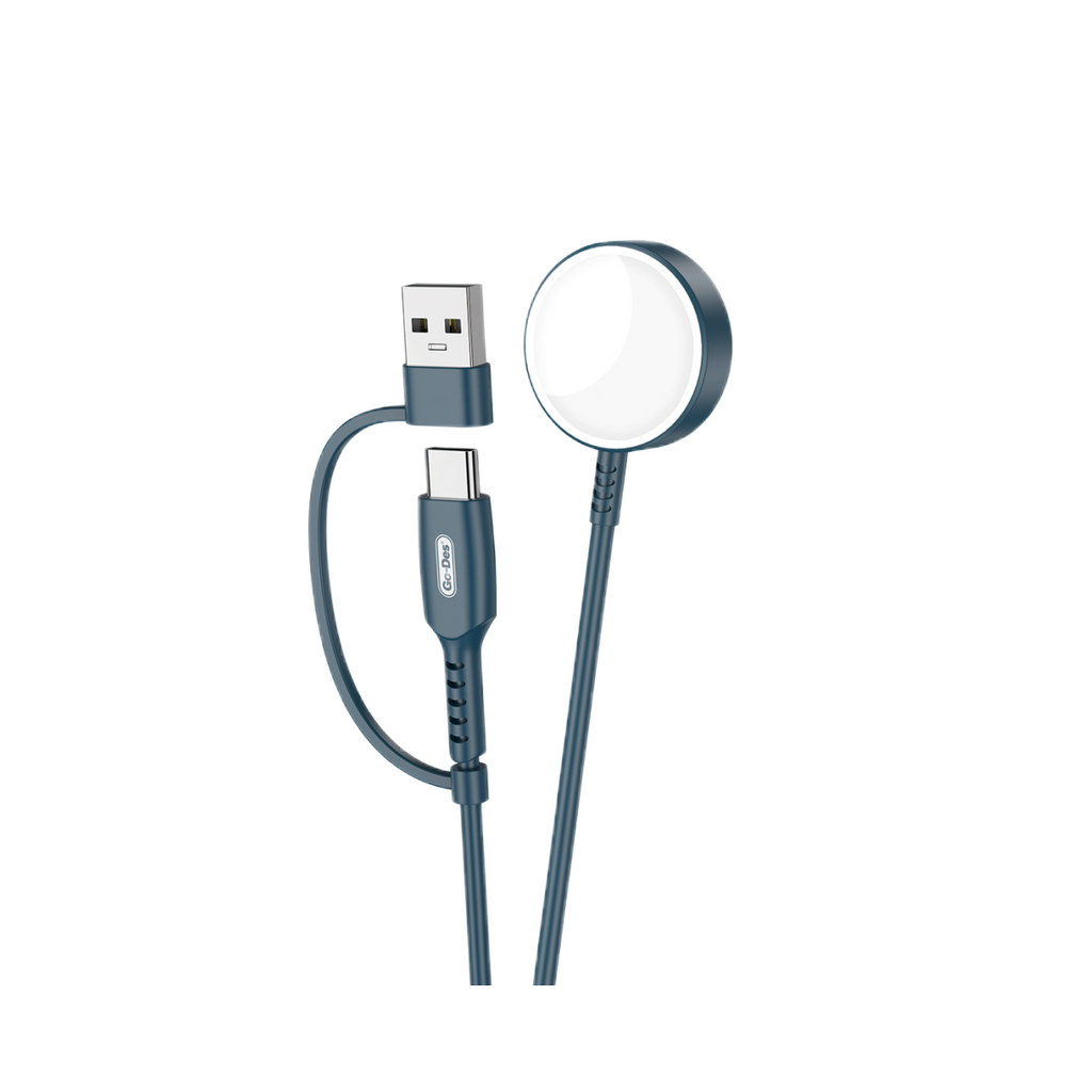 Go-Des 2-in-1 Smart Watch Wireless Charging Cable USB-C USB-A PD Fast Charge Compatible with Apple Watch