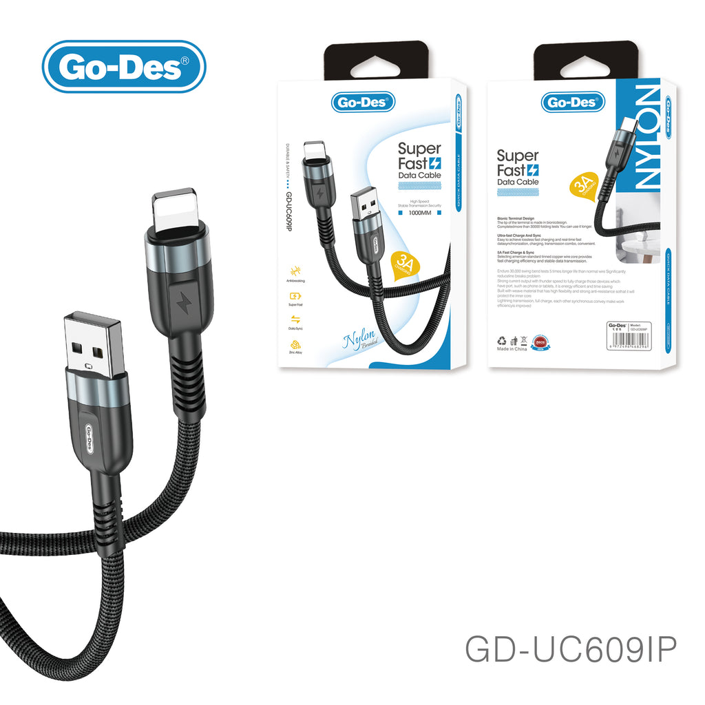 Go-Des charging cable nylon braided aluminum alloy usb cable mobile phone fast charging usb data cable type C  micro for iphone