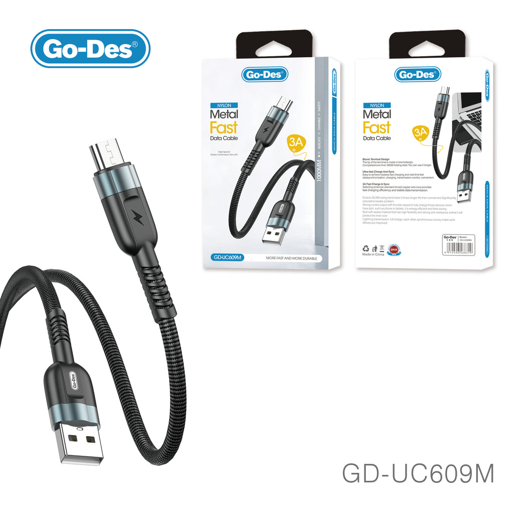 Go-Des charging cable nylon braided aluminum alloy usb cable mobile phone fast charging usb data cable type C  micro for iphone