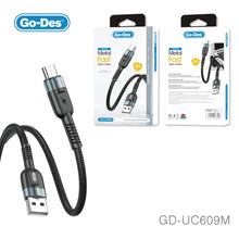 Cargar imagen en el visor de la galería, Go-Des charging cable nylon braided aluminum alloy usb cable mobile phone fast charging usb data cable type C  micro for iphone