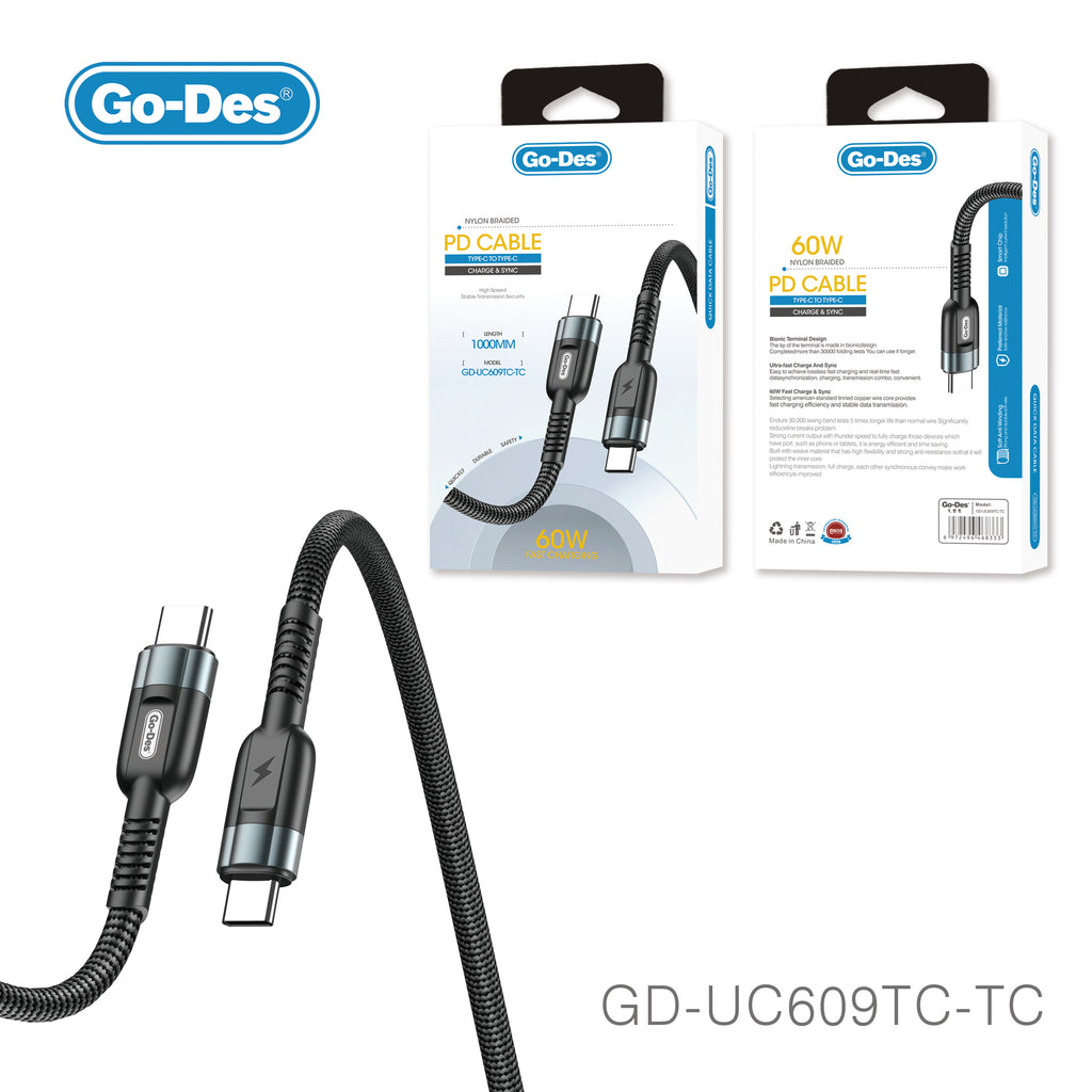 Go-Des charging cable nylon braided aluminum alloy usb cable mobile phone fast charging usb data cable type C  micro for iphone