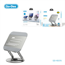 Go-Des 360° Rotating Aluminum Laptop Tablet Stand Foldable Ergonomic Riser with Heat Dissipation and Fixed-Point Support for Phones Tablets and Laptops