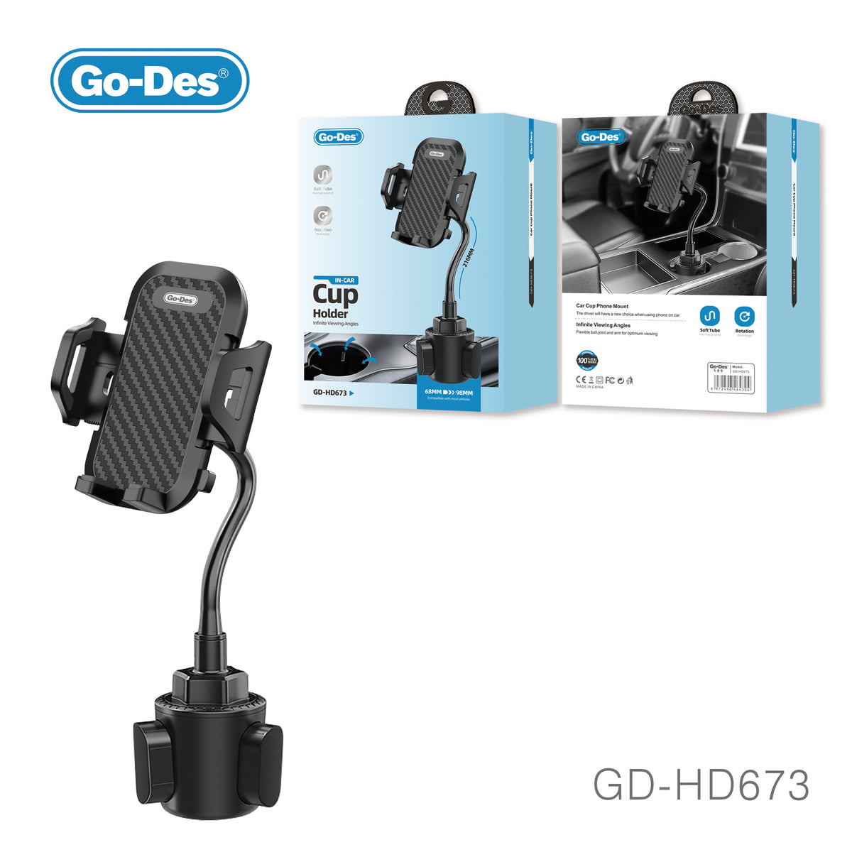Go-Des Car Cup Holder Phone Mount 360° Adjustable Flexible Arm Stand w ...