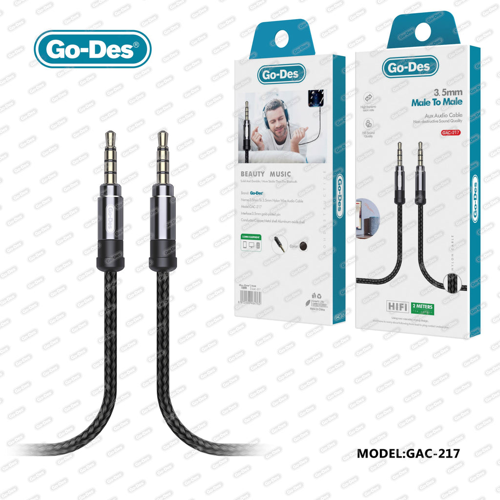 Go-Des 3.5mm Male to Male HiFi Gold-Plated Aux Audio Cable Nylon Braided 2M for Car Speaker Headphone Laptop