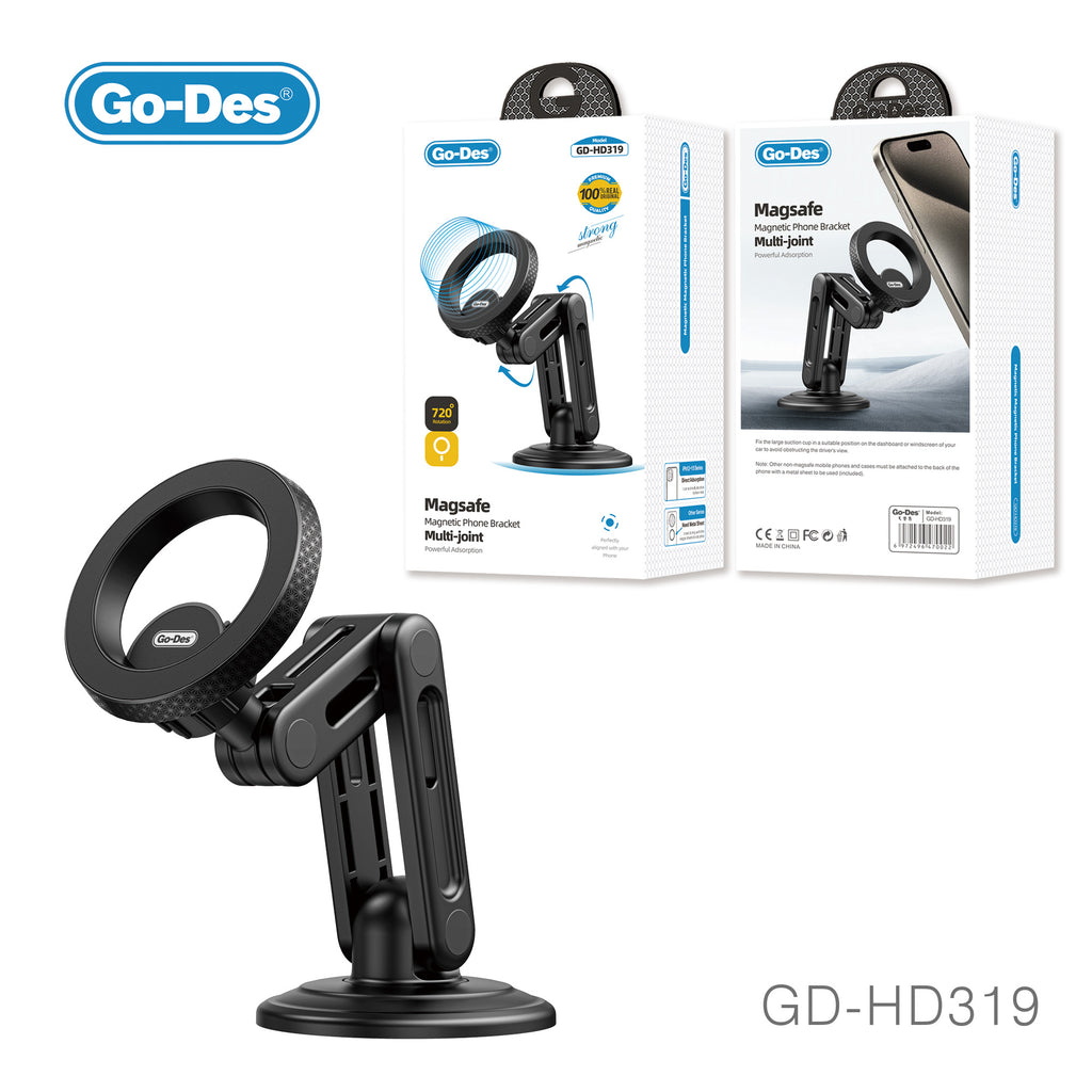 Go-Des MagSafe Magnetic Phone Bracket 720° Rotation Multi-Joint Powerful Adsorption Suction Cup for Car Dashboard Windscreen