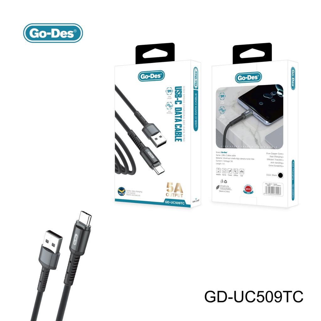 Go-Des USB Fast Charging Cable Aluminum Alloy Nylon Braided Type-C Micro Lightning to USB-A USB-C