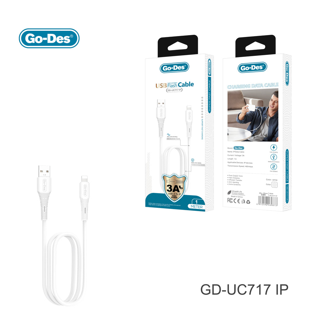 Go-Des USB Charging Cable Fast Charging Durable Anti Break Compatible with Lightning Type C Micro Multiple Devices