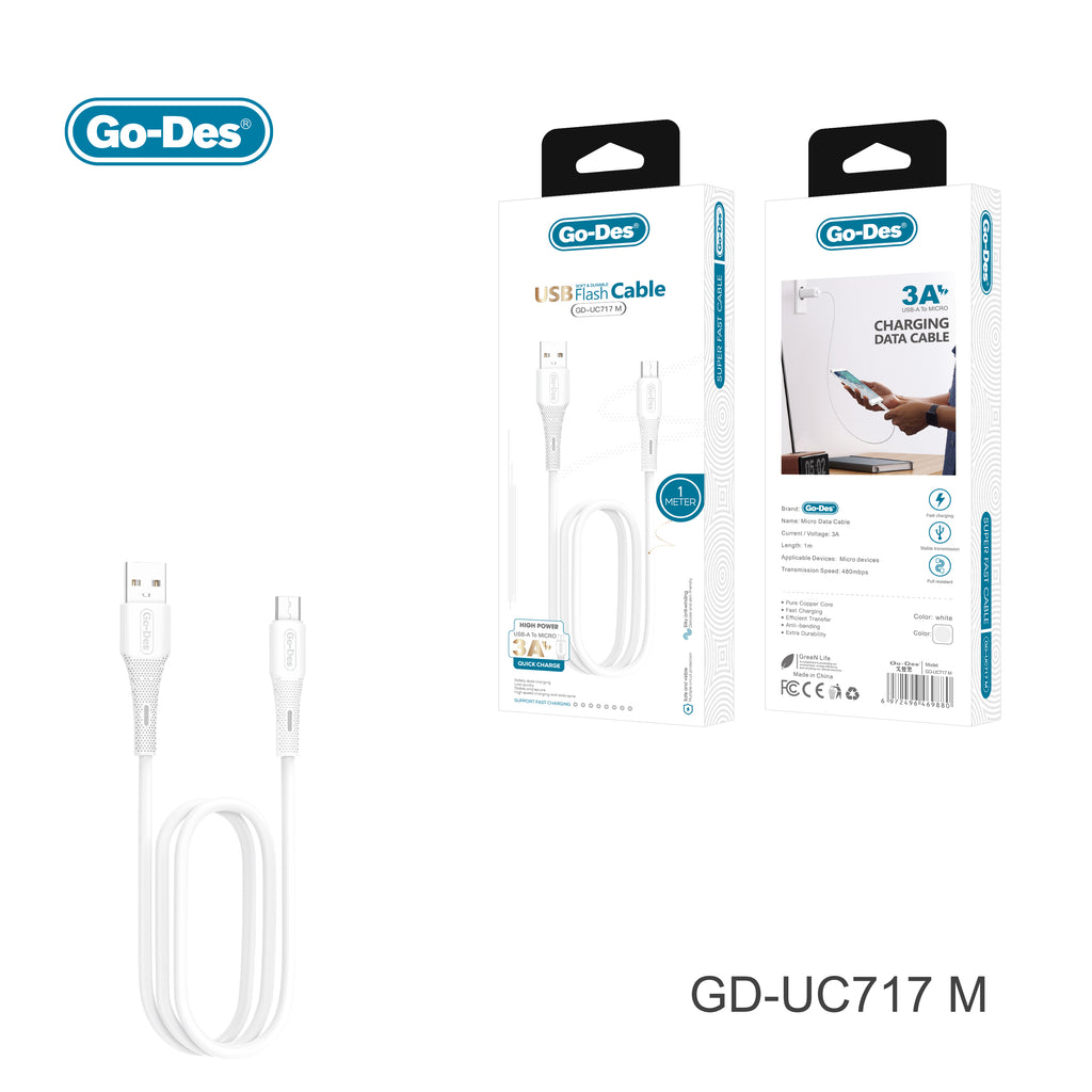 Go-Des USB Charging Cable Fast Charging Durable Anti Break Compatible with Lightning Type C Micro Multiple Devices