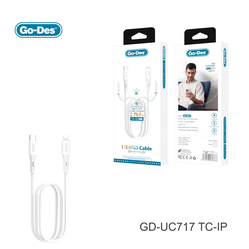 Go-Des USB Charging Cable Fast Charging Durable Anti Break Compatible with Lightning Type C Micro Multiple Devices