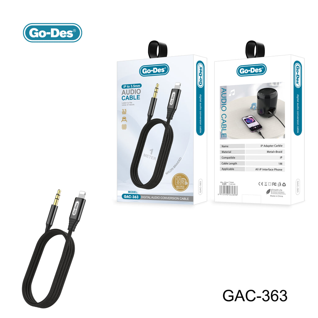 Go-Des Lightning to 3.5mm AUX Audio Cable with Nylon Braided Design and Hi-Fi Sound