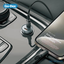 تحميل الصورة في عارض المعرض ، Go-Des Dual USB-C 60W Fast Car Charger Metal Adapter with Smart Power Distribution and Transparent Shell