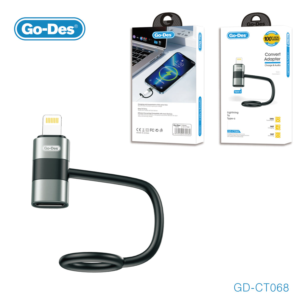 Go-Des Lightning to Type-C Adapter for Fast Charging 480Mbps Data Transfer 100W Compatible Aluminum Alloy Build Audio Adapter