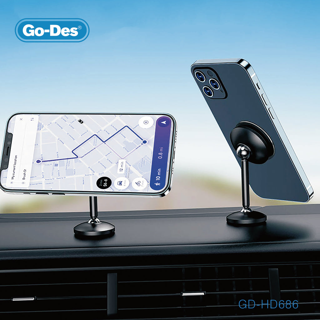 Go-Des Magnetic Car Phone Holder 720 Degree Dual Rotation Universal Mount with 6 Strong Magnets