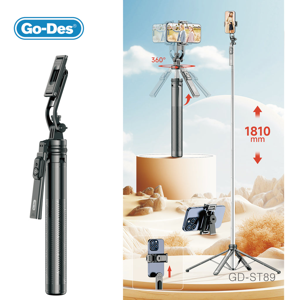 Go-Des Flexible Octopus Bluetooth Selfie Stick Tripod Extendable with Spherical Head and Detachable Phone Clip