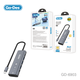 Go-Des 6in1 USB-C Docking Station 4K HDMI PD100W Power Delivery One Click Screen Off and Mute USB 3.0 Audio Mic Inputs
