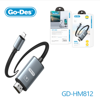Go-Des 2m Lightning to HDTV Cable Plug and Play for TV Projector VR Devices with Aluminum Alloy Design