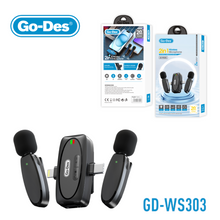 Load image into Gallery viewer, Go-Des 2in1 Wireless Microphone Dual Lavalier System for iPhone Type-C Devices Plug and Play with Intelligent Noise Reduction