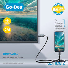 Charger l&#39;image dans la galerie, Go-Des 2m Lightning to HDTV Cable Plug and Play for TV Projector VR Devices with Aluminum Alloy Design