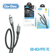 Charger l&#39;image dans la galerie, Go-Des Soft Durable USB Charging Nylon Braided Cable 3A Fast Charge and Data Sync with Bionic Terminal Design Available in Lightning TypeC and PD Variants