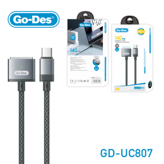 Go-Des PD 140W Super Charging Companion 2m Magnetic USB Cable for MacBook Air Pro Nylon Braided with LED Indicators