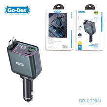 تحميل الصورة في عارض المعرض ، Go-Des 4-in-1 Car Adapter 65W High Power Dual Output with Voltage Display and Telescopic Cables for Multiple Devices