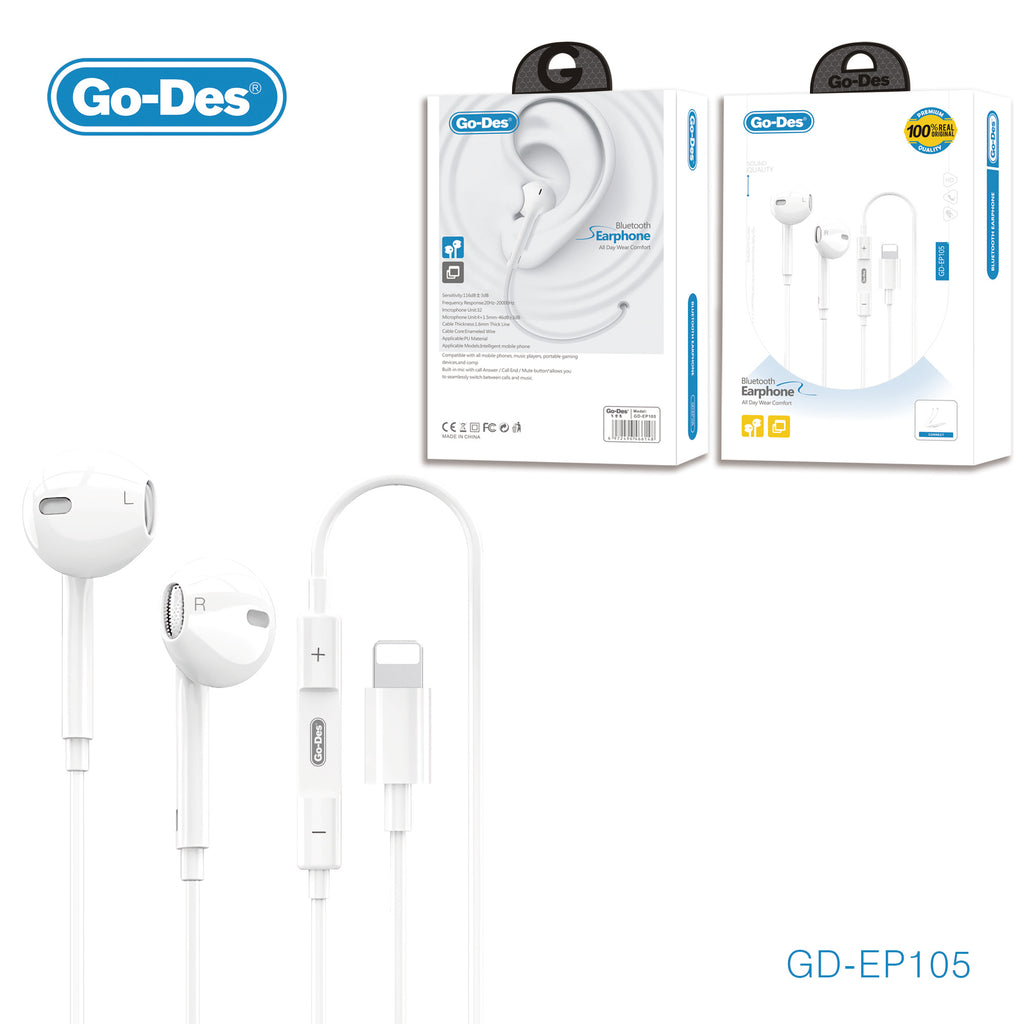 Go-Des Lightning Stereo Earphone Pop-Up In-Ear Headphones with Enhanced Bass and High-Fidelity Audio for iPhone Devices