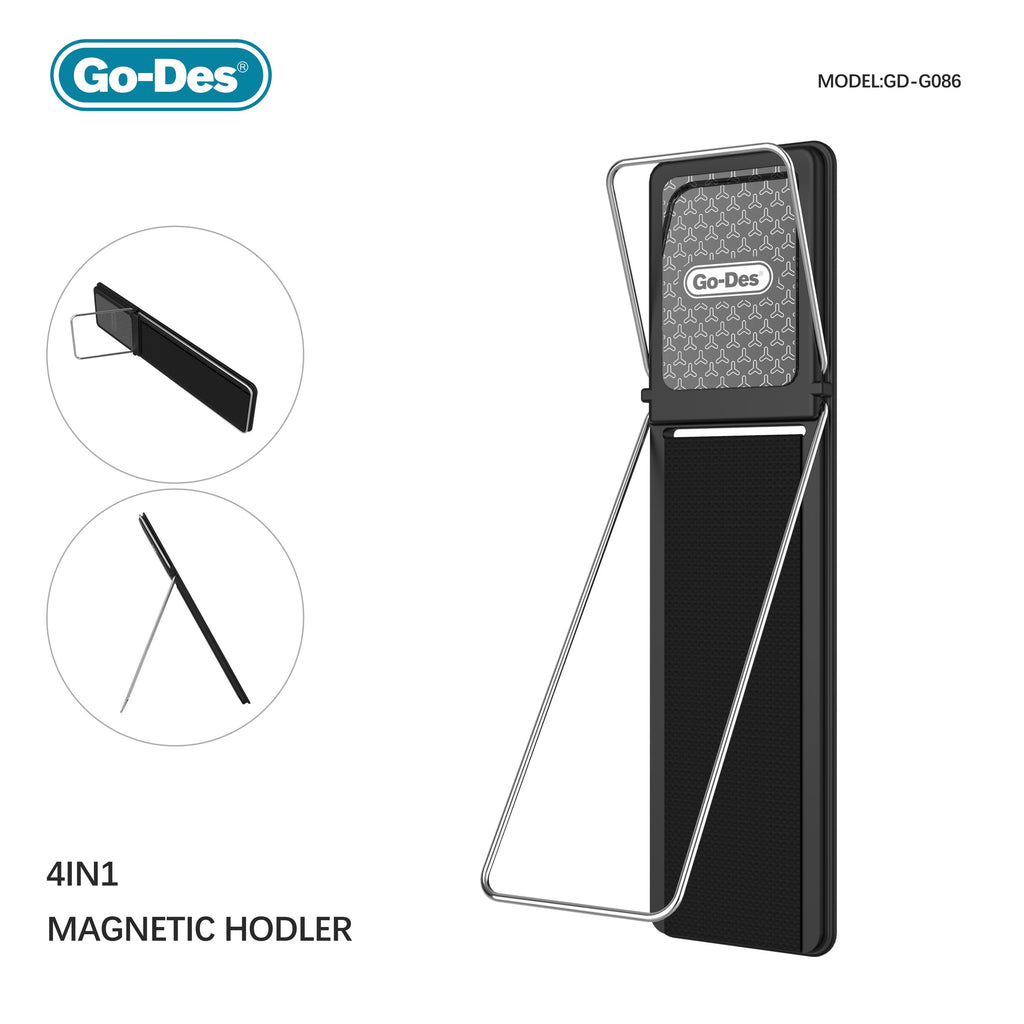 Go-Des Magnetic Phone Ring Holder with Elastic Strap 4in1 Ultra Thin Invisible Grip Stand Car Mount Compatible
