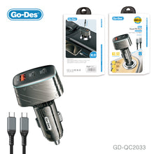 Go-Des 82.5W Triple Port Car Charger Dual Type-C PD + USB-A Fast Charging Adapter with Smart Chip and LED Indicator for 12V/24V Vehicles