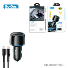 GoDes 48W Dual Port Fast Car Charger with USB C and USB A PD and QC30 Support Smart Protection and 1 Meter PD Cable for iPhone and Type C Devices