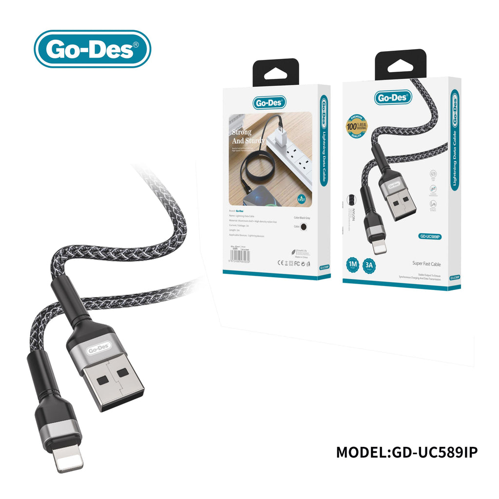 Go-Des USB-C Micro Lightning Fast Charging Cable 5A High-Speed Data Transmission Durable Nylon Braided 1 Meter 3FT