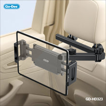 Cargar imagen en el visor de la galería, Go-Des Car Headrest Folding Bracket Adjustable Tablet Phone Mount Universal Compatibility with Reserved Charging Hole