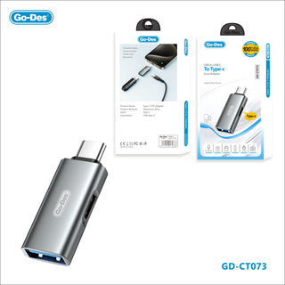 Go-Des Type-C 2in1 Adapter OTG Charging PD 60W USB-A USB-C Dual Adapter for Mobile Phones Tablets