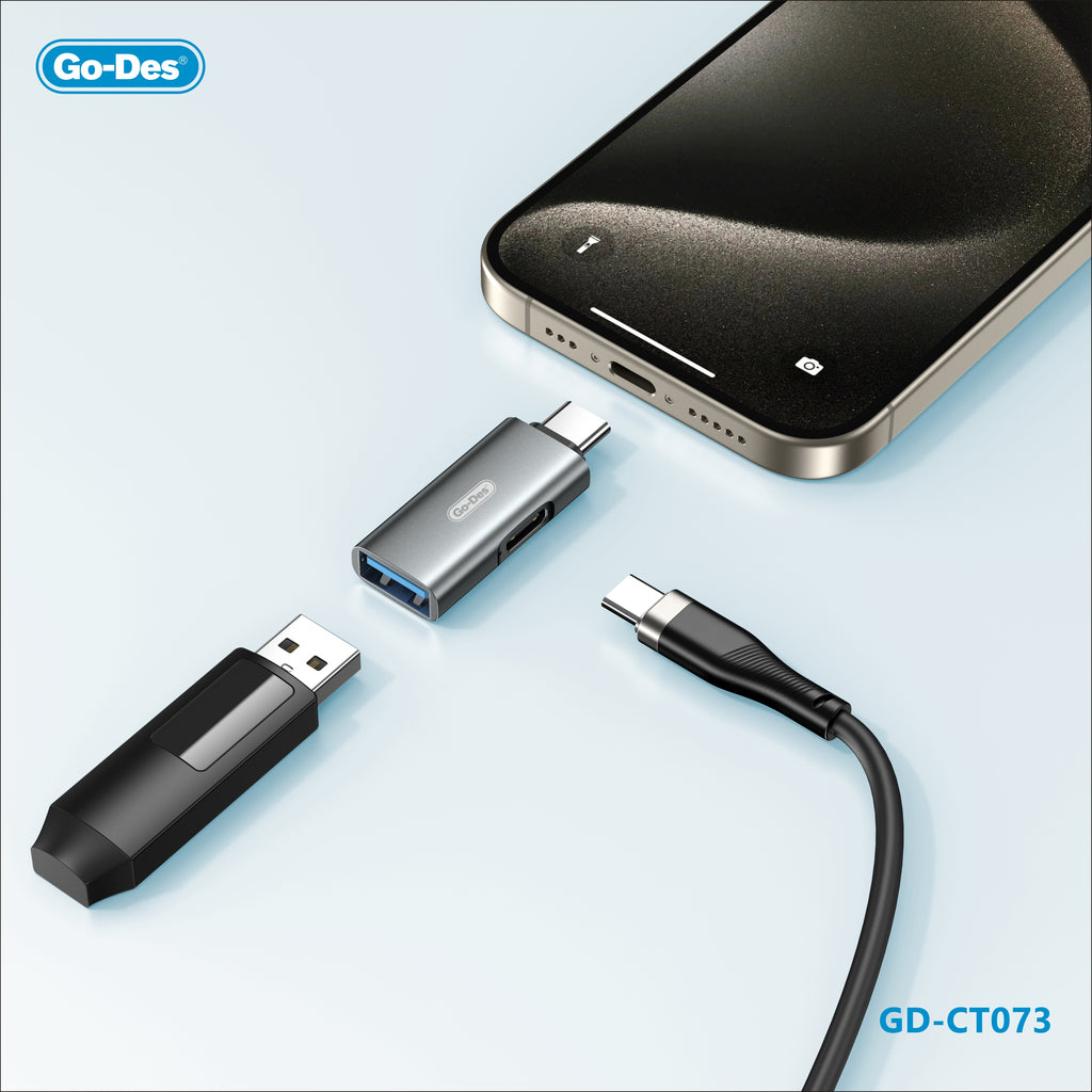 Go-Des Type-C 2in1 Adapter OTG Charging PD 60W USB-A USB-C Dual Adapter for Mobile Phones Tablets