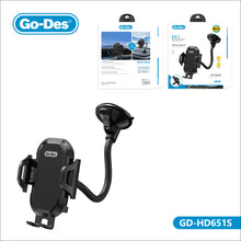 Cargar imagen en el visor de la galería, Go-Des 2-in-1 Ultra Stable Suction Cup Phone Holder Adjustable Phone Stand for Car Air Outlet Windscreen Mount